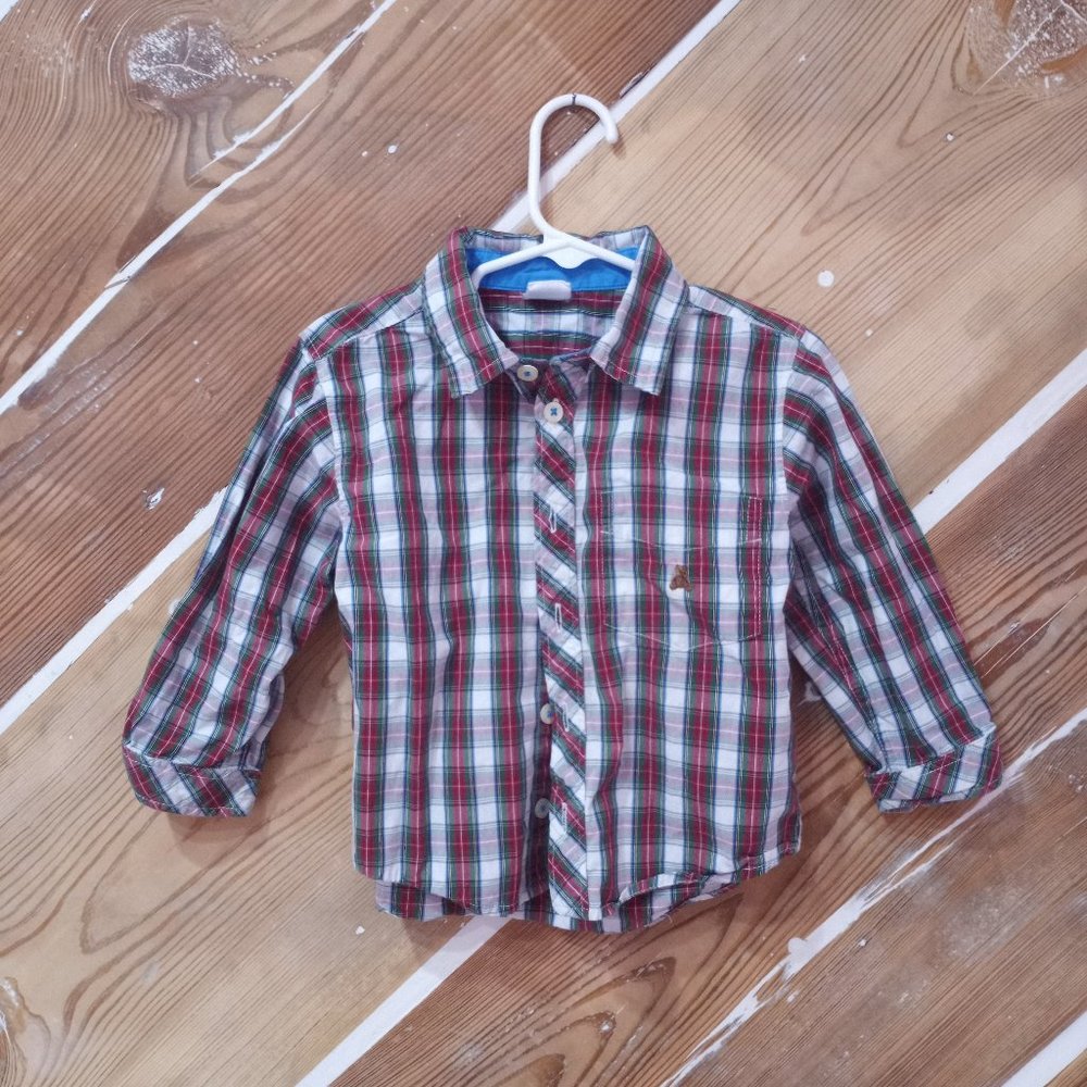 GAP 2T Button Down Shirt Red Green Plaid Gingham